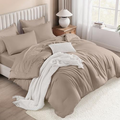 Litanika Full Comforter Set with Sheets - 7 Pieces Solid Bed in a Bag
