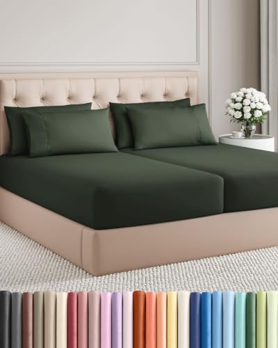 Split King 7 Piece Bed Sheet Set - Breathable & Cooling - Forest Green