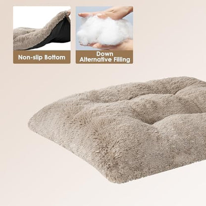 EHEYCIGA Fluffy Dog Crate Bed for Large Dogs, Plush Faux Fur Pad, Taupe