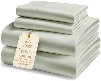 LANE LINEN 100% Egyptian Cotton Bed Sheets sábanas Queen, Soft & Comfy Luxury Hotel Like Thick Bedding Sheets & Pillowcase Set, Machine Wash Cooling 16'' Queen Deep Pocket Sheet Set Driftwood Grey