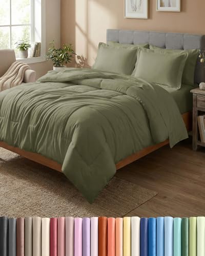 Queen Comforter Set - 7 Piece Bed in a Bag Queen Size Bed Set - Sage Green