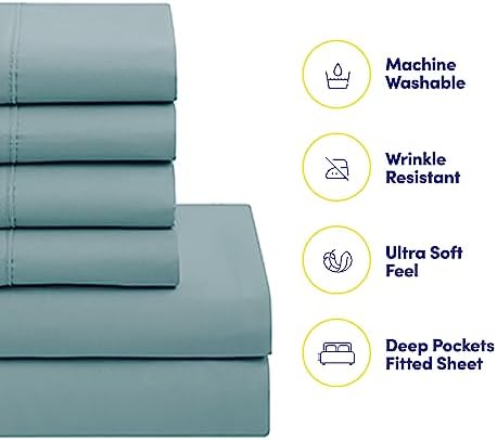 King Size Comforter Set with Sheets - 7-Piece Bedding Collection - 1 Comforter, 1 Fitted Sheet, 1 Flat, 4 Pillowcases - Deep Pocket - Soft & Premium Quality - Ideal for All Seasons, Misty Blue