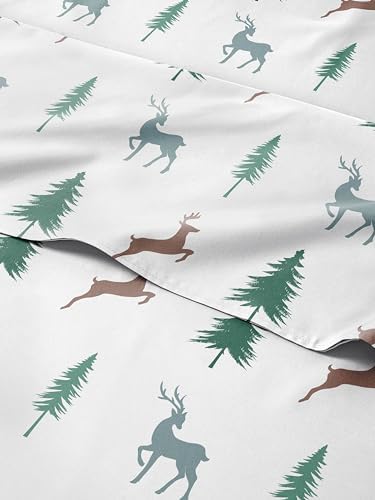 Queen Christmas Reindeer Forest Sheet Set - Holiday Xmas Pattern Bedding Set - Deep Pockets - Snug Fit - 4 Piece - Wrinkle Free - Cooling Festive Winter - Holiday Sheets for Women, Men, Kids & Teens