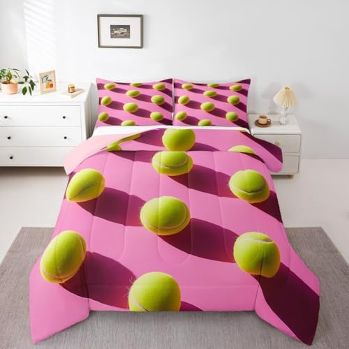 Castle Fairy 3D Tennis Balls Comforter Set Twin Size Sports Ball Game Themed Bedding Set Kids Boys Girls Modern Sport Competition All Season Quilt Set Geometric Circle Bedding Comforter Sets,2Pcs