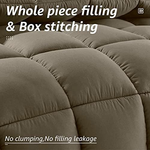 HYLEORY All Season Full Size Bed Comforter - Cooling Down Alternative Quilted Duvet Insert with Corner Tabs - Winter Warm - Machine Washable - Taupe