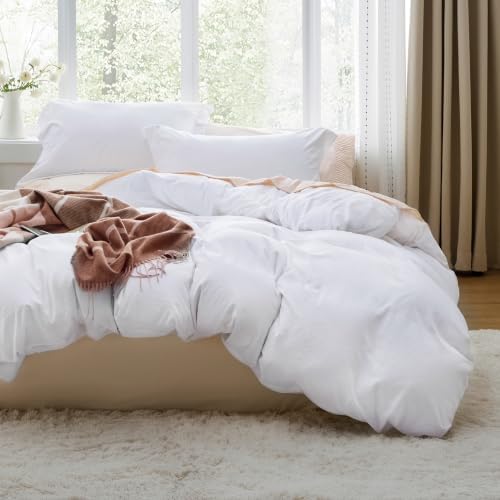 Bedsure Prewashed Duvet Cover Queen, Cotton-Like Bedding Set, Bright White