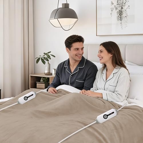 Electric Heated Blanket 90"x100", Light Brown