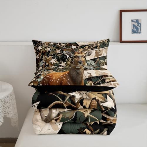 Feelyou Rustic Farmhouse Bedding Comforter Sets Toddler Size, Hunting Deer Down Comforter, Western Farmhouse Comforter Set, Wild Animal Duvet Insert, Camo American Flag Quilt