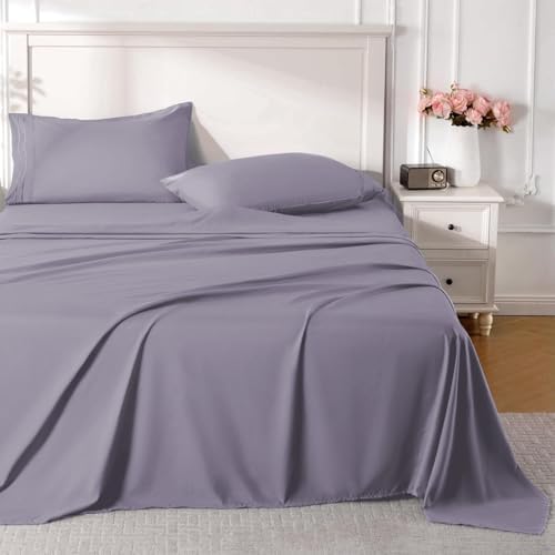 ROSE&RISY Light Lavender King Sheet Set, 4 Pieces Soft Bedding King Sheet Set, Breathable and Cooling,Includes 1 Fitted Sheet, 1 Flat Sheet, 2 Pillowcases - Deep Pocket (Light Lavender, King)