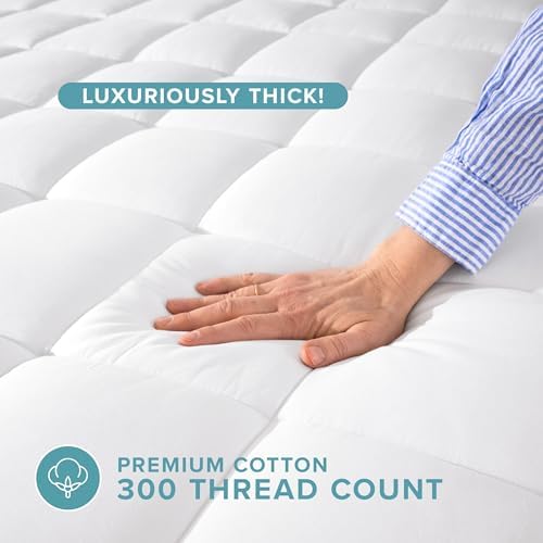 Bare Home Full XL Mattress Cover, White, 100% Cotton Top, Deep Pockets, Machine Washable, Breathable, Down Alternative Fiber Fill