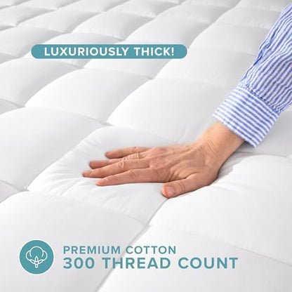Bare Home Full XL Mattress Cover, White, 100% Cotton Top, Deep Pockets, Machine Washable, Breathable, Down Alternative Fiber Fill