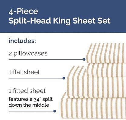 Flex Top Split Head King 4 Piece Sheet Set - Soft & Cooling - Beige Stripes