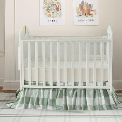 Brandream Gingham Gathered Crib Skirt, Baby Boy, Baby Girl, Gender Neutral Crib Skirt, 100% Cotton, 4-Sided, Green Buffalo Plaid Toddler Bedskirt Farmhouse Chic Nursery Crib Bed Skirt Dust Ruffle