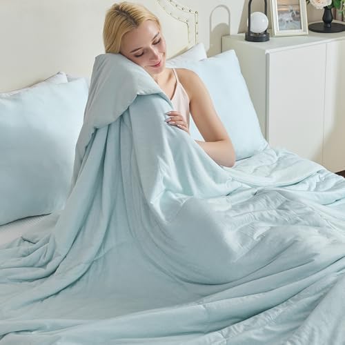 CHOSHOME Cooling Comforter Cooling Blanket, Q-Max 0.45 Cool Sleeping Summer Blanket for Hot Sleeper Night Sweats, Full 84" x 90", Ice Blue