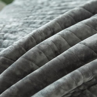 HoneiLife Velvet Quilt Sets King - Lightweight Bedspreads 3-Pieces, Stripe Coverlets Rustic Bed Cover King Quilt Bedding Sets for All Season Use, Grey