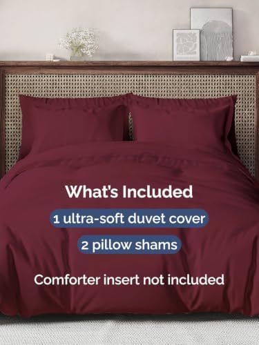 Duvet Cover King Size - Soft 3 Piece with Zipper Closure - Burgundy