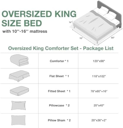 MUXHOMO Oversized King Comforter Set, Black Grey Elegant Floral Print Bed in a Bag 7 Pieces, Soft & Breathable Reversible Botanical Pattern Bedding Set with Comforter, Sheets, Pillowcases & Shams