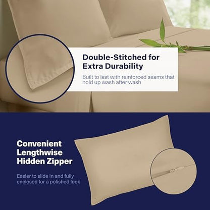 Kickoff Viscose Bamboo Sheets Full Size 4-pc 100% Organic Bamboo Viscose Bed Cooling Sheets Full Size Set Cool Bedding for hot Sleepers Sheet Set - Gift Ready Packaging (Sand, F)