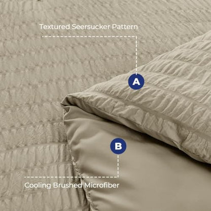 HYMOKEGE Linen Twin Comforter Set Seersucker 5 Pieces, All Season Luxury Bed in a Bag for Bedroom, Bedding Set with Comforter, Sheets, Pillowcase & Sham