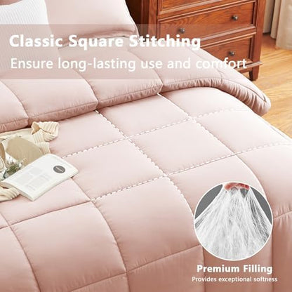 CozyLux King Size Comforter Set, 3-Piece Box-Stitched, Blush Pink