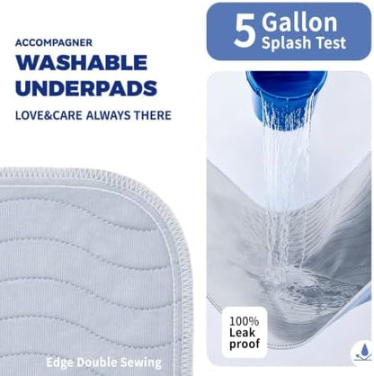 Accompagner Incontinence Bed Pads Washable Waterproof, Ultra-Absorbent Reusable Underpads for Diaper Changing, Nursing, Bedridden, Adults, Seniors, Kids and Dogs (Pearl Gray, 24"x24"(Pack of 4))