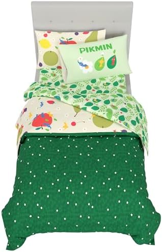 Nintendo Pikmin Game Kids Bedding Set, Twin Size 5 Piece Comforter and Sheet Set with Sham, (Officially Licensed Product) by Franco