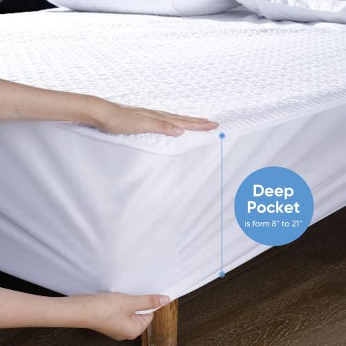 Hanherry 100% Waterproof Mattress Protector California King Size, Mattress Cover 3D Air Fabric Cooling Mattress Pad Cover Smooth Soft Breathable Noiseless, 8''-21'' Deep Pocket