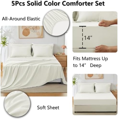 CozyLux Twin Comforter Set Ivory, 5 Pieces Bed in a Bag Twin Comforter Set with Sheets, Soft Bedding Sets with Down Alternative Comforter, Sheets, Pillowcase & Sham, Soft Bed Set for All Seasons