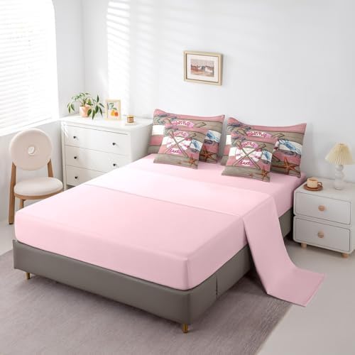 Erosebridal Lake Life Bedding Set for Kids Teens,Summer Boat Paddle Comforter Set Full Size,Crab Starfish (Comforter+Fitted+Flat Sheet+2 Pillowcases+2 Throw Pillow Covers) 7 Pieces Bed Set