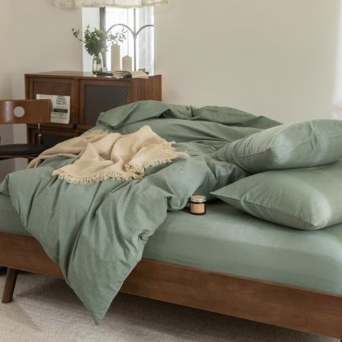 FOSSA Duvet Cover Set 100% Washed Cotton Linen Feel Super King
