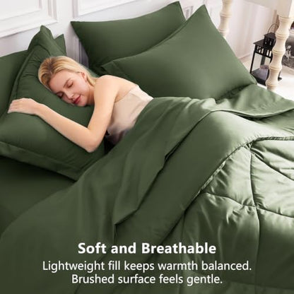 CozyLux Oversized King Comforter Set 120"x98", 7 Piece, Olive Green