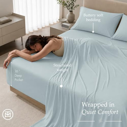 Threadmill 600 Thread Count Cotton Cal King Sheet Set, Sateen, Blue