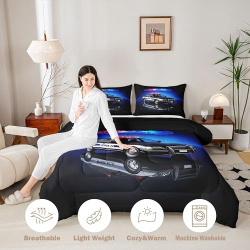Feelyou Kids Police Car Comforter Set Full Size Bedding Set