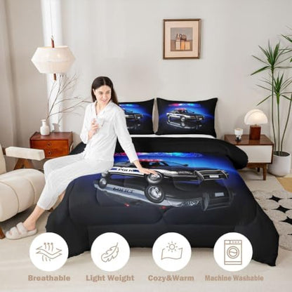 Feelyou Kids Police Car Comforter Set Full Size Bedding Set