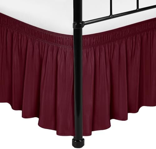 Wrap Around Full Size Bed Skirt Split Corners 14" Drop-Elastic Dust Ruffle