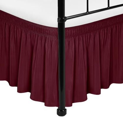 Wrap Around Full Size Bed Skirt Split Corners 14" Drop-Elastic Dust Ruffle