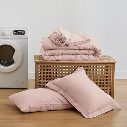 Love's cabin Twin Comforter Set Pink, 5 Pieces Twin Bed in a Bag, All Season Bedding Sets with 1 Comforter, 1 Flat Sheet, 1 Fitted Sheet, 1 Pillowcase and 1 Pillow Sham