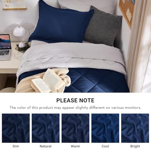 MUXHOMO 5 Pieces Twin XL Comforter Set, Reversible Bed in a Bag Twin XL Size, All Season Bedding Set with Comforter, Flat Sheet, Fitted Sheet, Pillowcases & Shams, Navy & Light Grey