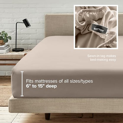 Bare Home Twin Fitted Sheet - 1800 Ultra-Soft (Twin, Pebble)