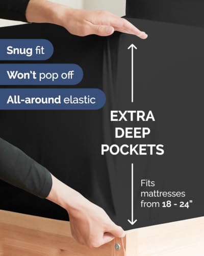 CGK Linens 2 Pack Extra Deep King Fitted Sheets - Black