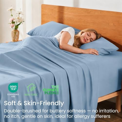 GOKOTTA 5 Pcs Split King Sheets Set - Soft, Breathable & Cozy - Dusty Blue