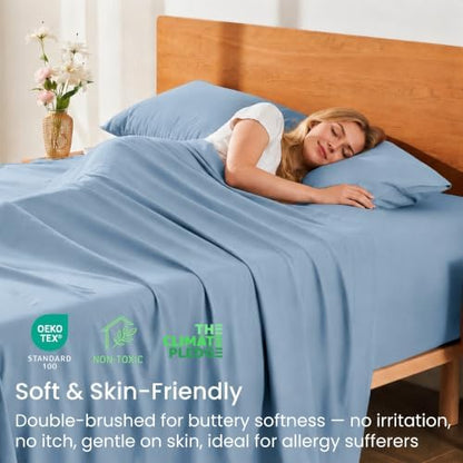 GOKOTTA 5 Pcs Split King Sheets Set - Soft, Breathable & Cozy - Dusty Blue