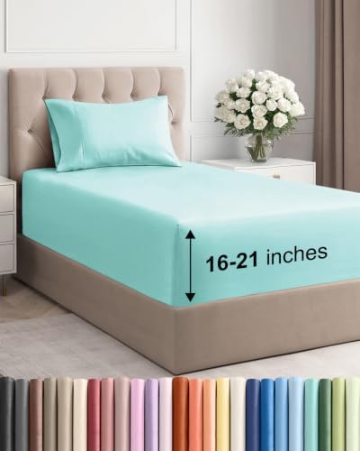 Extra Deep Pocket Twin Size Sheet Set - Breathable & Cooling - Spa Blue