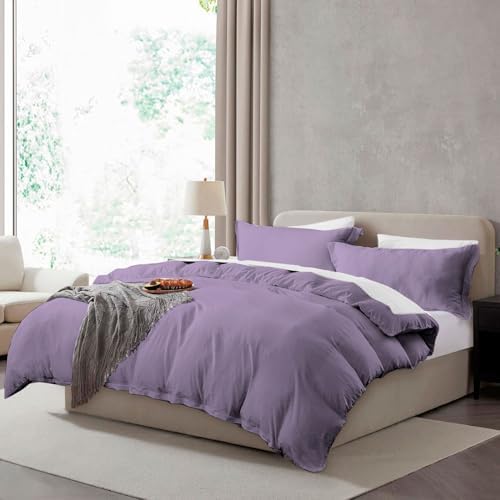 Hearth & Harbor Prewashed King Duvet Cover Set, Grayish Purple