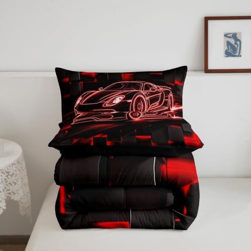 Feelyou Red Race Car Comforter Set King Size Bedding Set