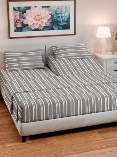 Flex Top Split Head King 4 Piece Sheet Set - Soft & Cooling - Grey Stripes
