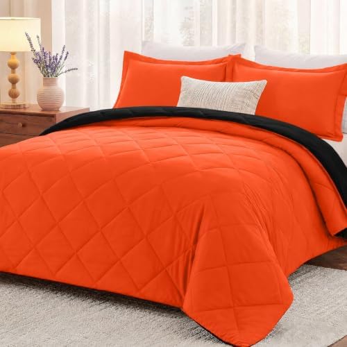 downluxe Twin Comforter Set Soft Reversible 2 Pieces, Flame/Black