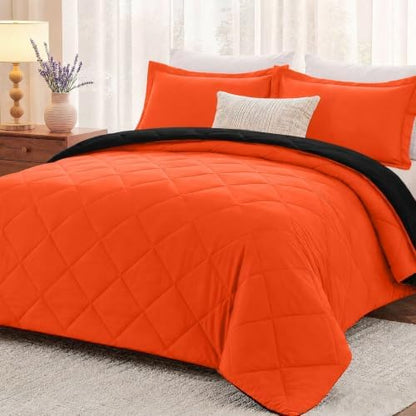 downluxe Twin Comforter Set Soft Reversible 2 Pieces, Flame/Black