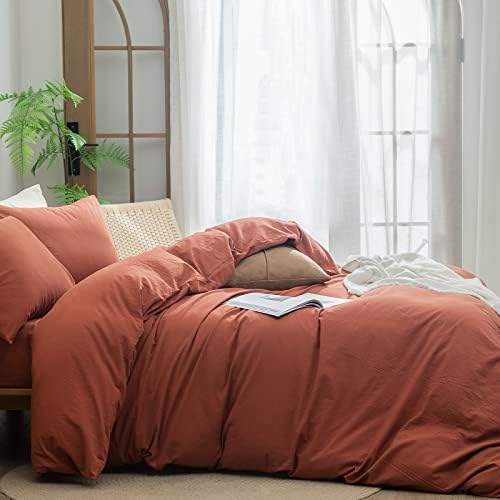 BESTOUCH Cotton Solid Duvet Cover Set Crimson Red California King