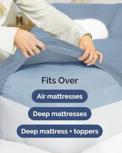 CGK Linens 2 Pack Extra Deep King Fitted Sheets - Heathered Blue